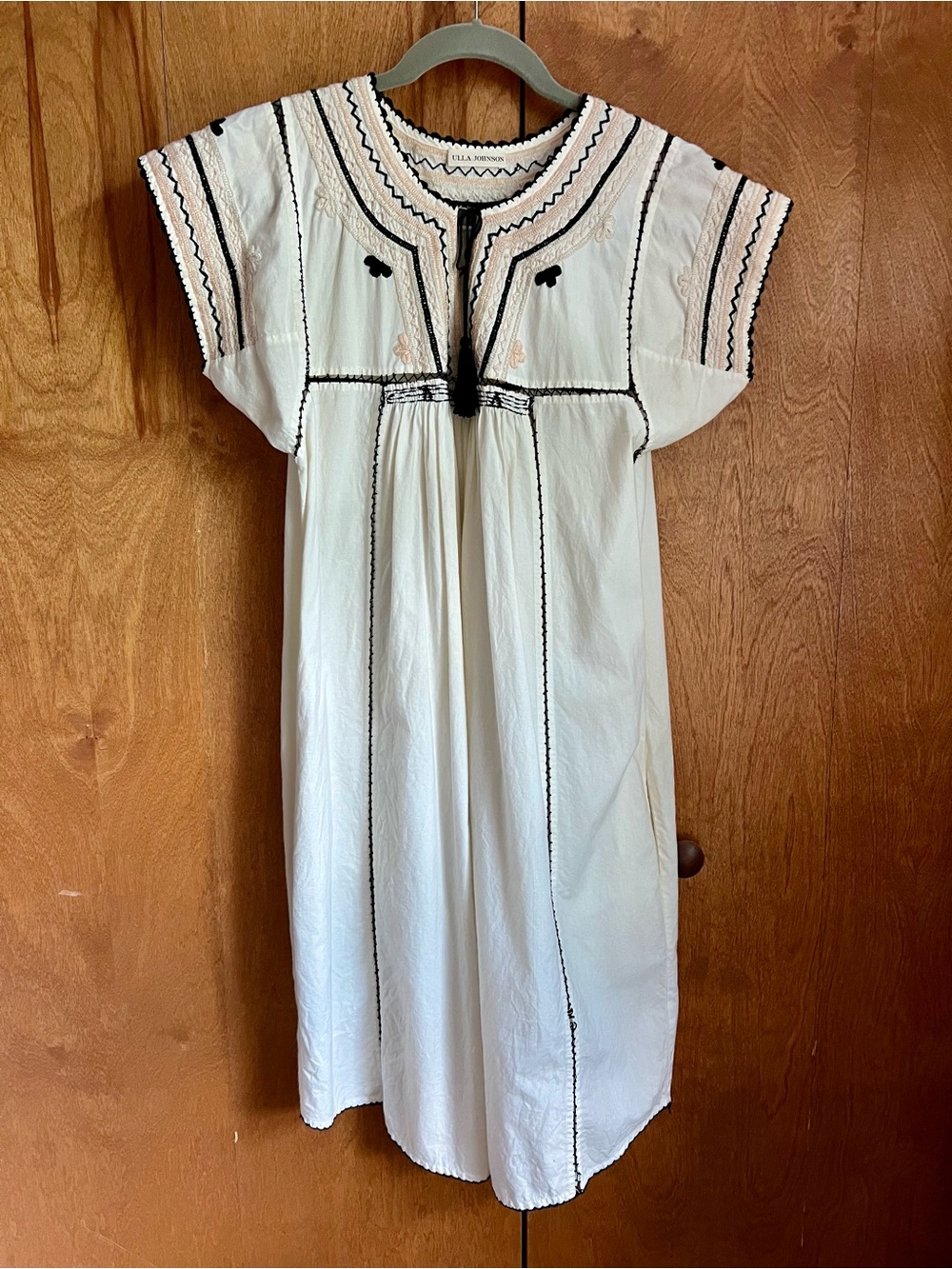 Ulla Johnson White Cotton Dress with Black Stitching